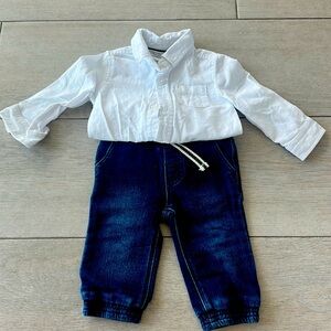 Baby jeans and white butting down onesie